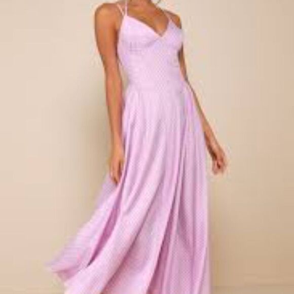 Lulus Dresses & Skirts - Lulu's Immaculate Perfection Lilac Striped Double Strap Midi Dress MED NWT